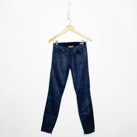 TORY BURCH IZZY ZIP ANKLE SKINNY Coated Jean Tory Navy dark wash womens 25 - Picture 1 of 11